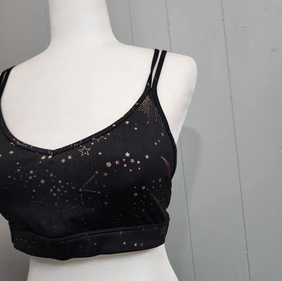 4/25$ Old Navy Active Go Dry Black With Gold Stars Sprts Bra Size L - Picture 3 of 9
